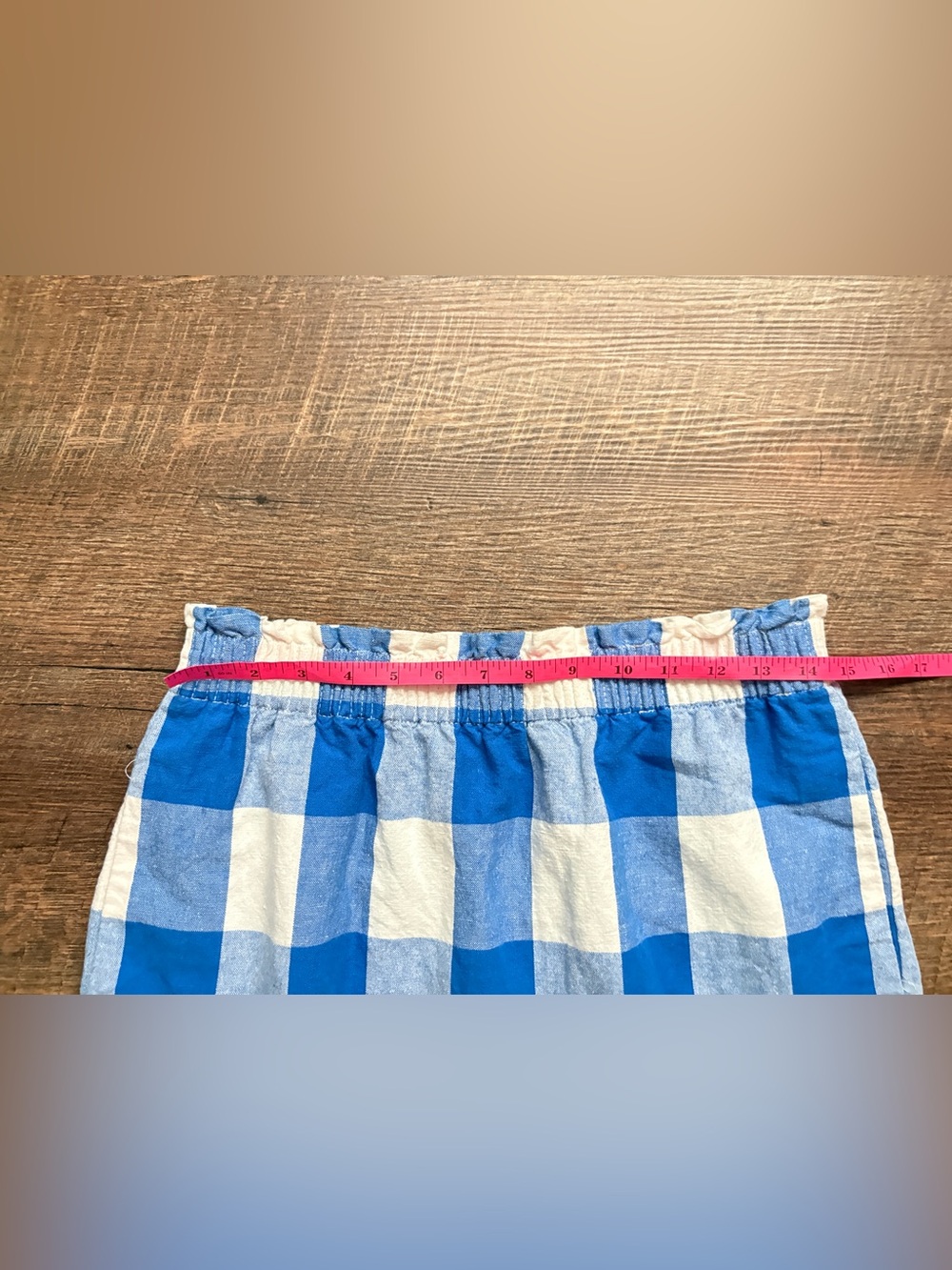 J.Crew Linen-Cotton Mini Skirt blue & white oversized gingham checkers sz S EUC - Picture 10 of 14
